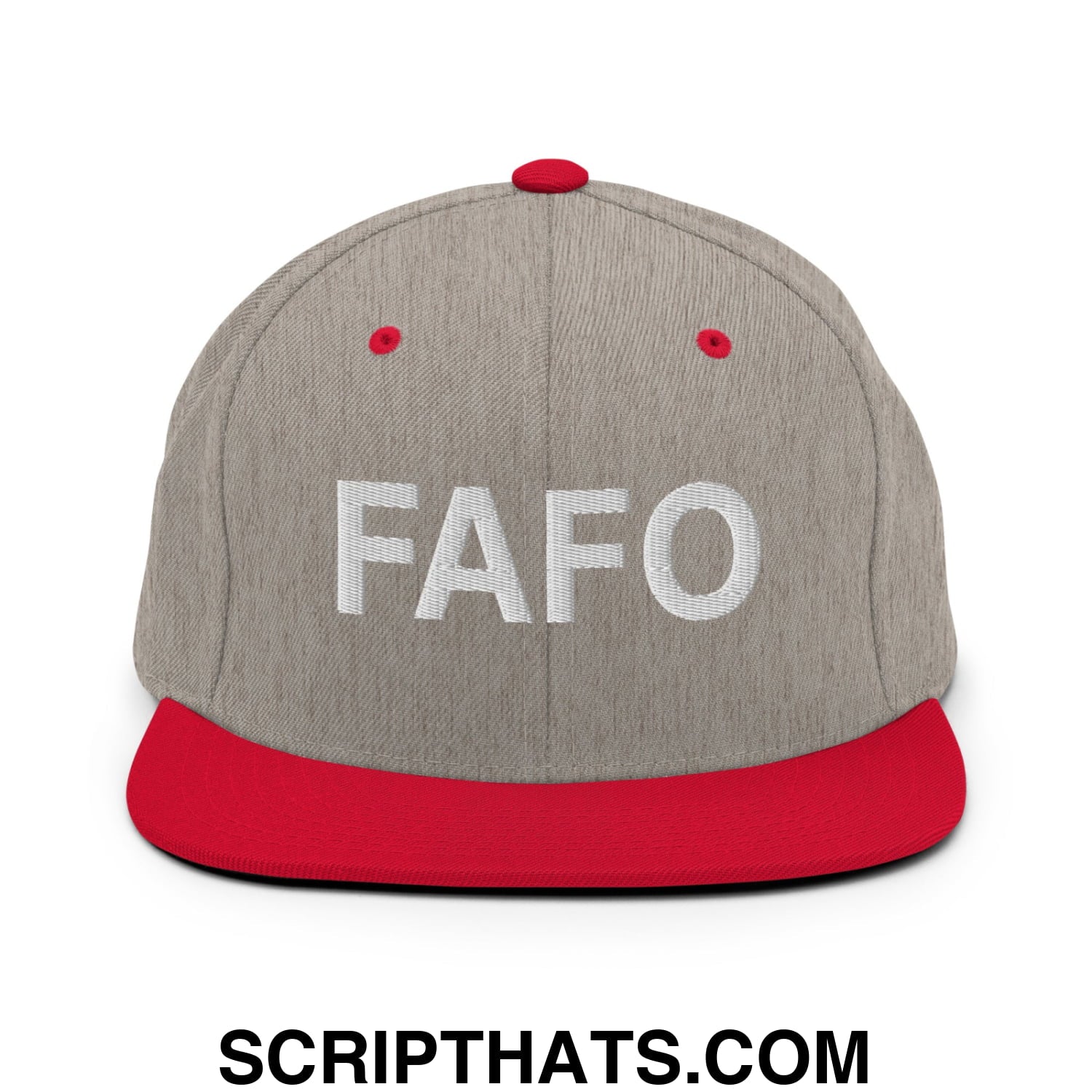 FAFO Embroidered Flat Bill Brim Snapback Hat Heather Grey Red