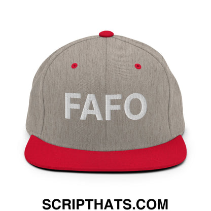 FAFO Embroidered Flat Bill Brim Snapback Hat Heather Grey Red