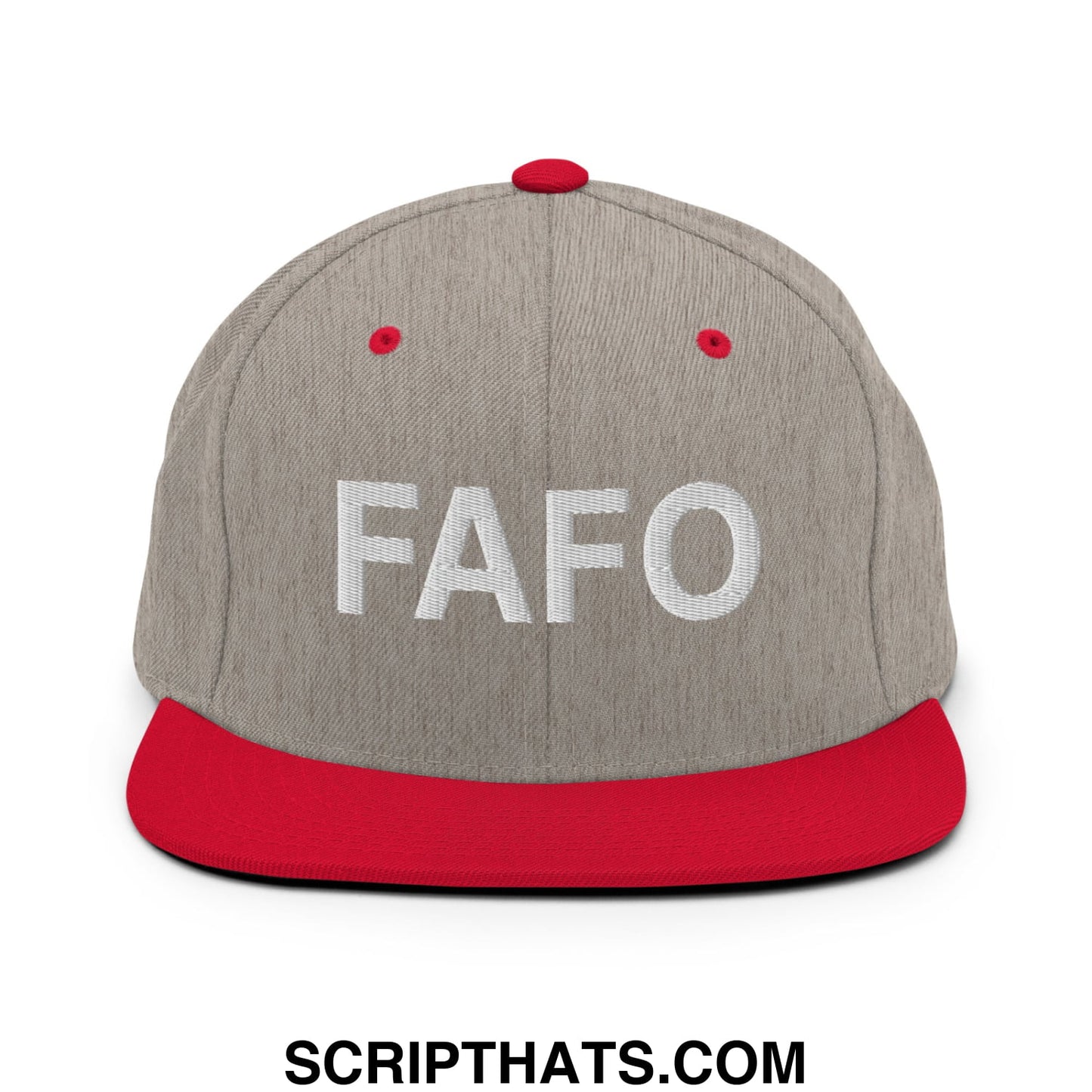 FAFO Embroidered Flat Bill Brim Snapback Hat Heather Grey Red