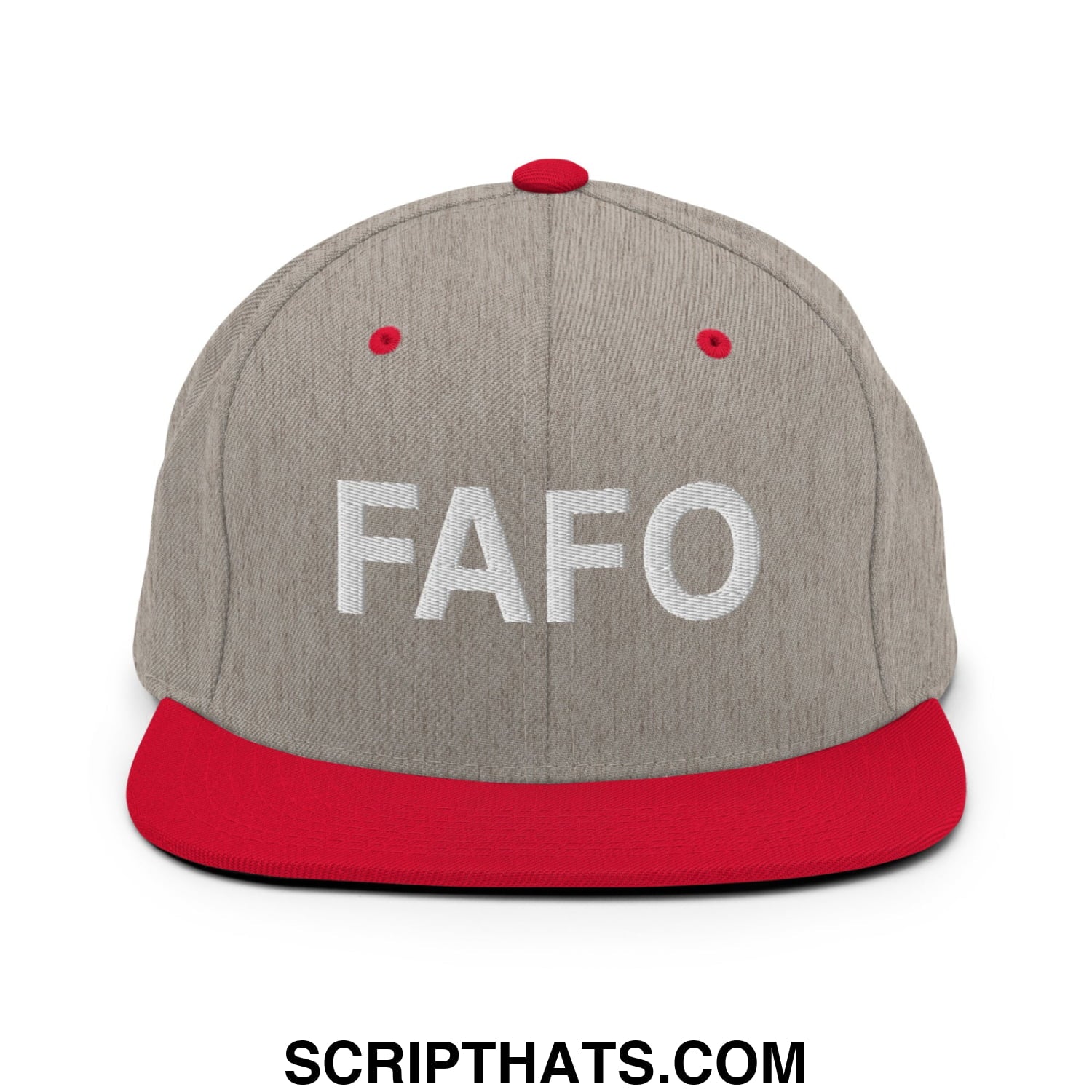 FAFO Embroidered Flat Bill Brim Snapback Hat Heather Grey Red