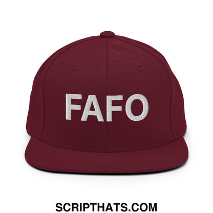 FAFO Embroidered Flat Bill Brim Snapback Hat Maroon