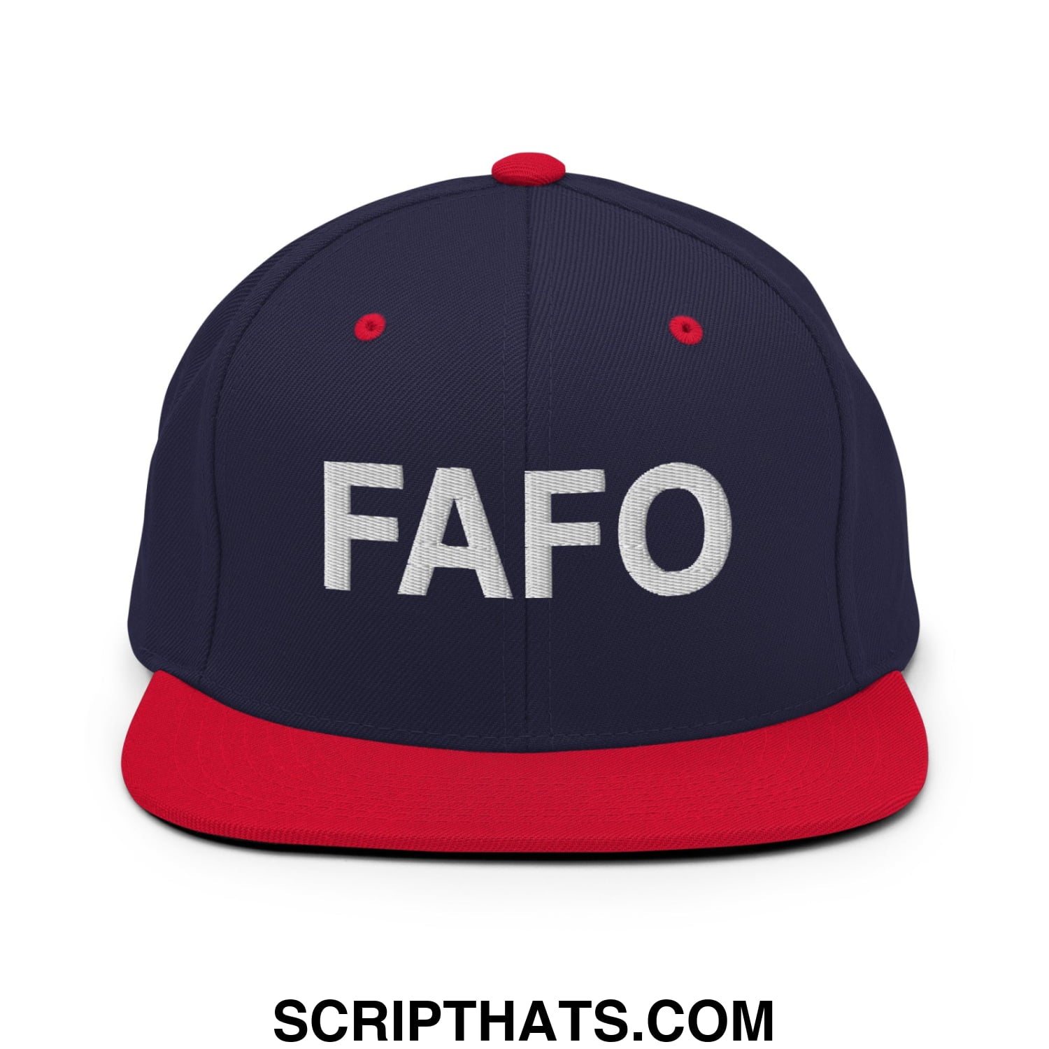 FAFO Embroidered Flat Bill Brim Snapback Hat Navy Red
