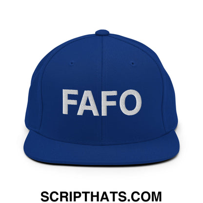 FAFO Embroidered Flat Bill Brim Snapback Hat Royal Blue