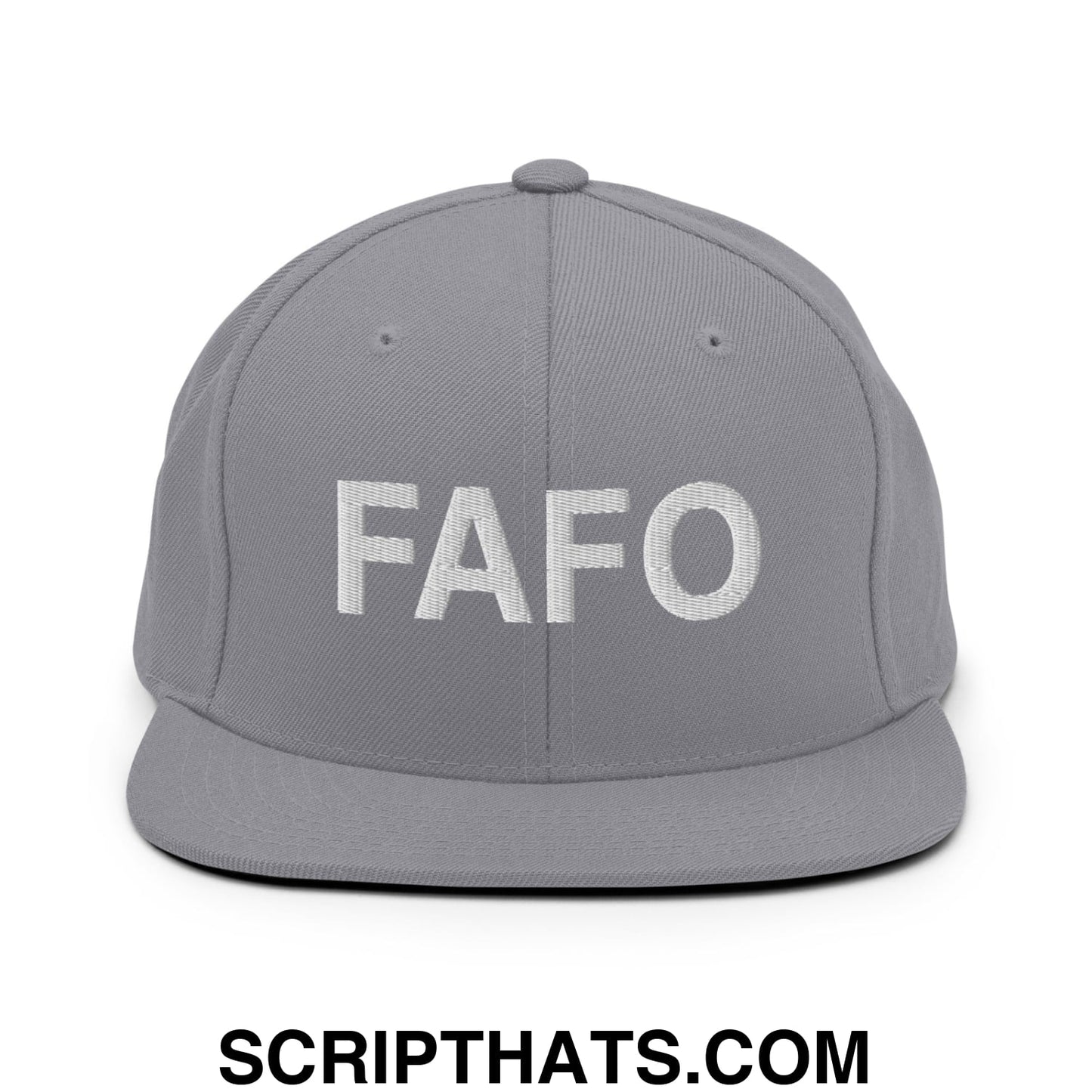 FAFO Embroidered Flat Bill Brim Snapback Hat Silver