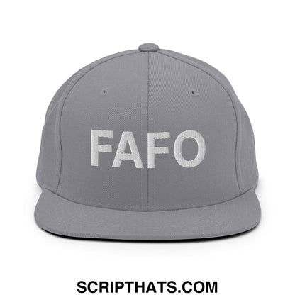 FAFO Embroidered Flat Bill Brim Snapback Hat Silver