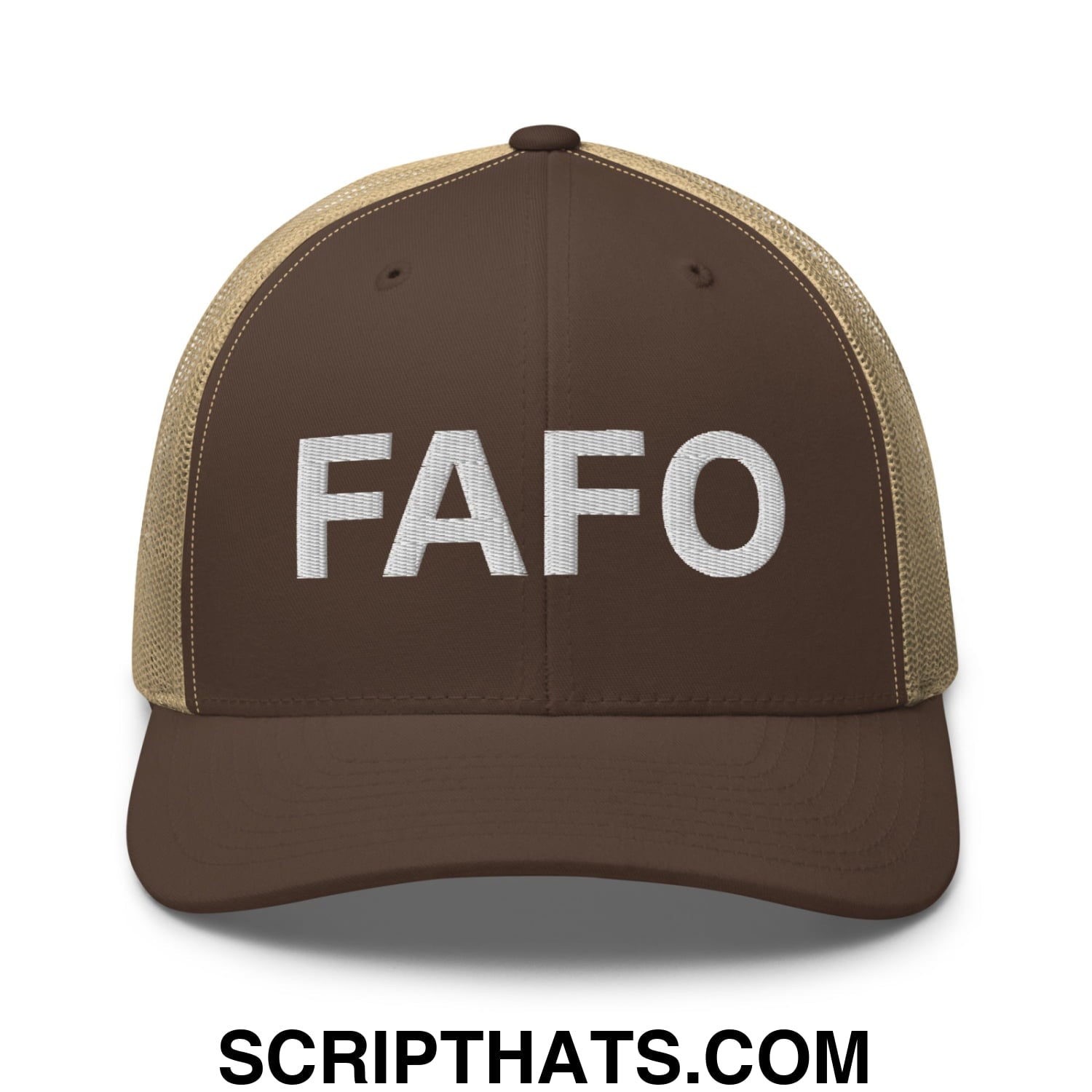 FAFO Embroidered Mesh Trucker Hat Brown Khaki
