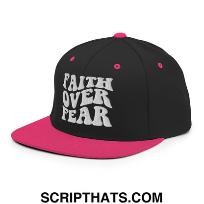 Faith Over Fear Embroidered Flat Bill Brim Snapback Hat Black Neon Pink