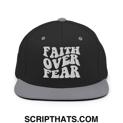 Faith Over Fear Embroidered Flat Bill Brim Snapback Hat Black Silver