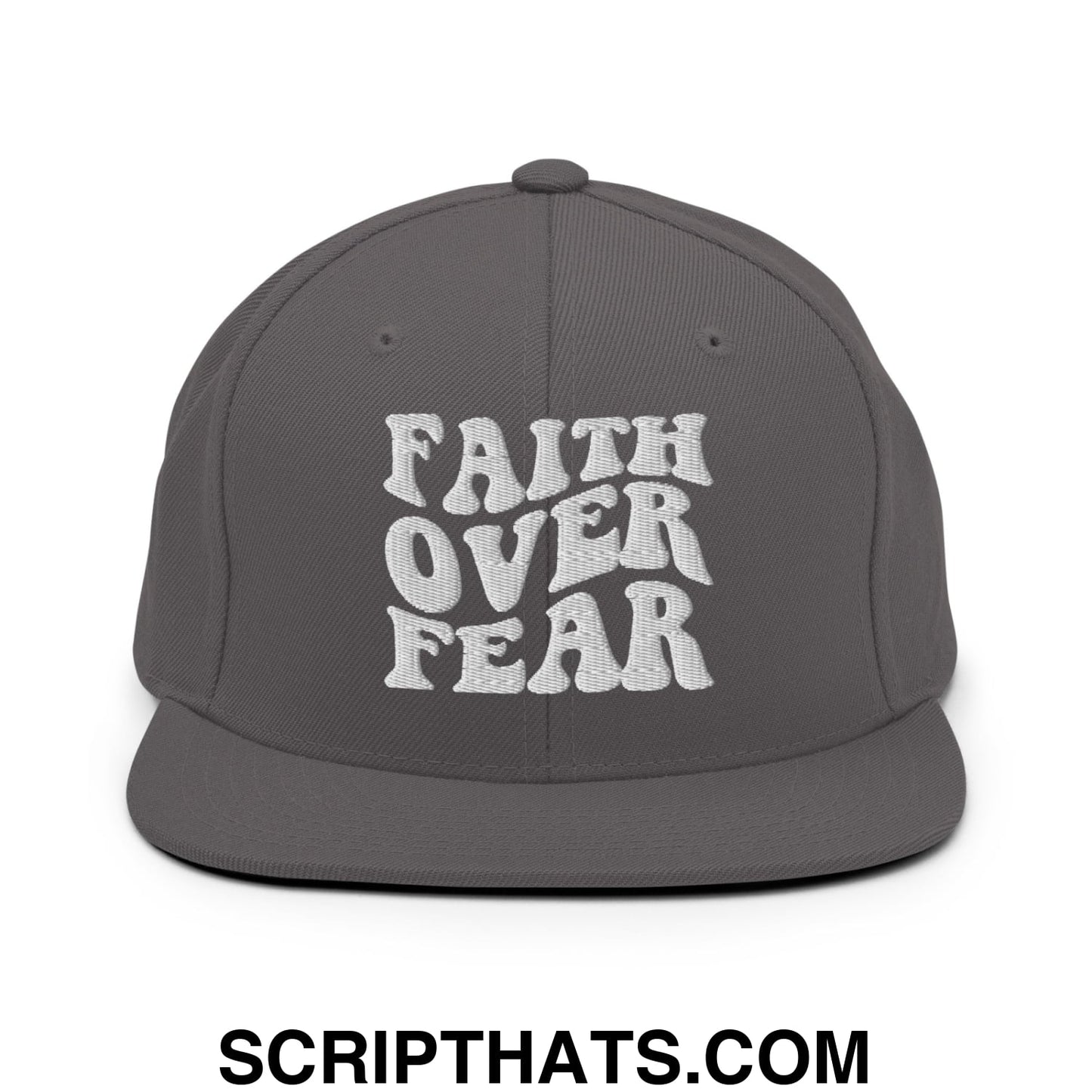 Faith Over Fear Embroidered Flat Bill Brim Snapback Hat Dark Grey