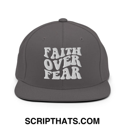Faith Over Fear Embroidered Flat Bill Brim Snapback Hat Dark Grey