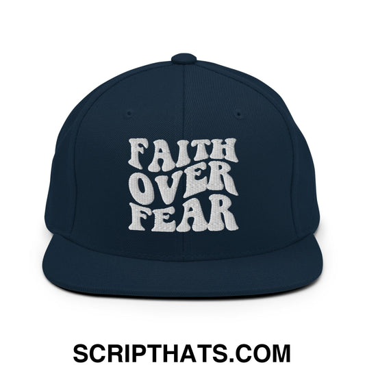Faith Over Fear Embroidered Flat Bill Brim Snapback Hat Dark Navy