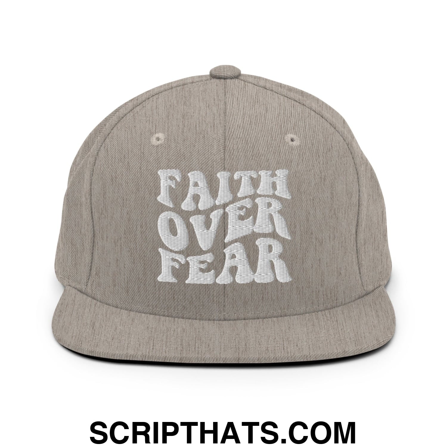 Faith Over Fear Embroidered Flat Bill Brim Snapback Hat Heather Grey