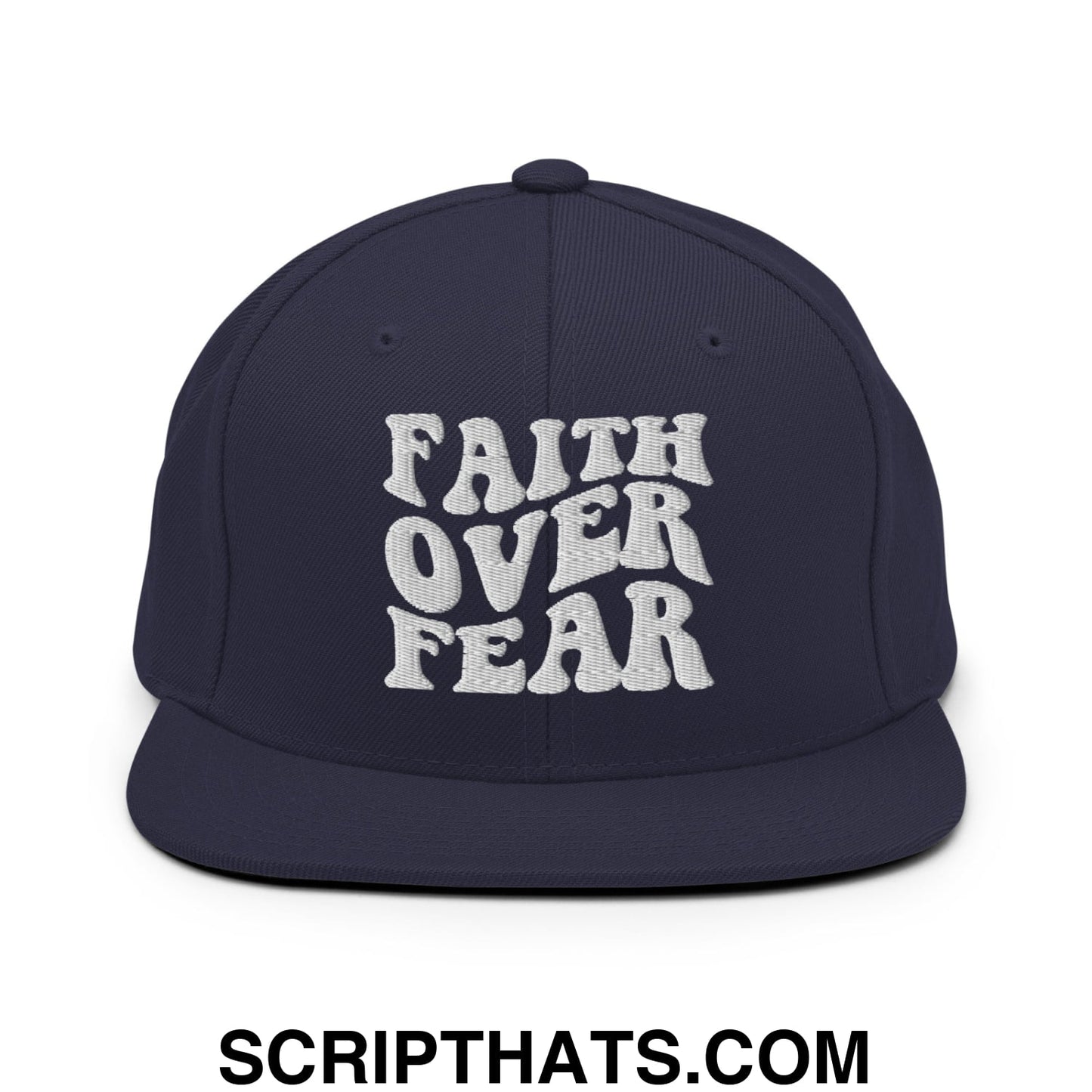 Faith Over Fear Embroidered Flat Bill Brim Snapback Hat Navy