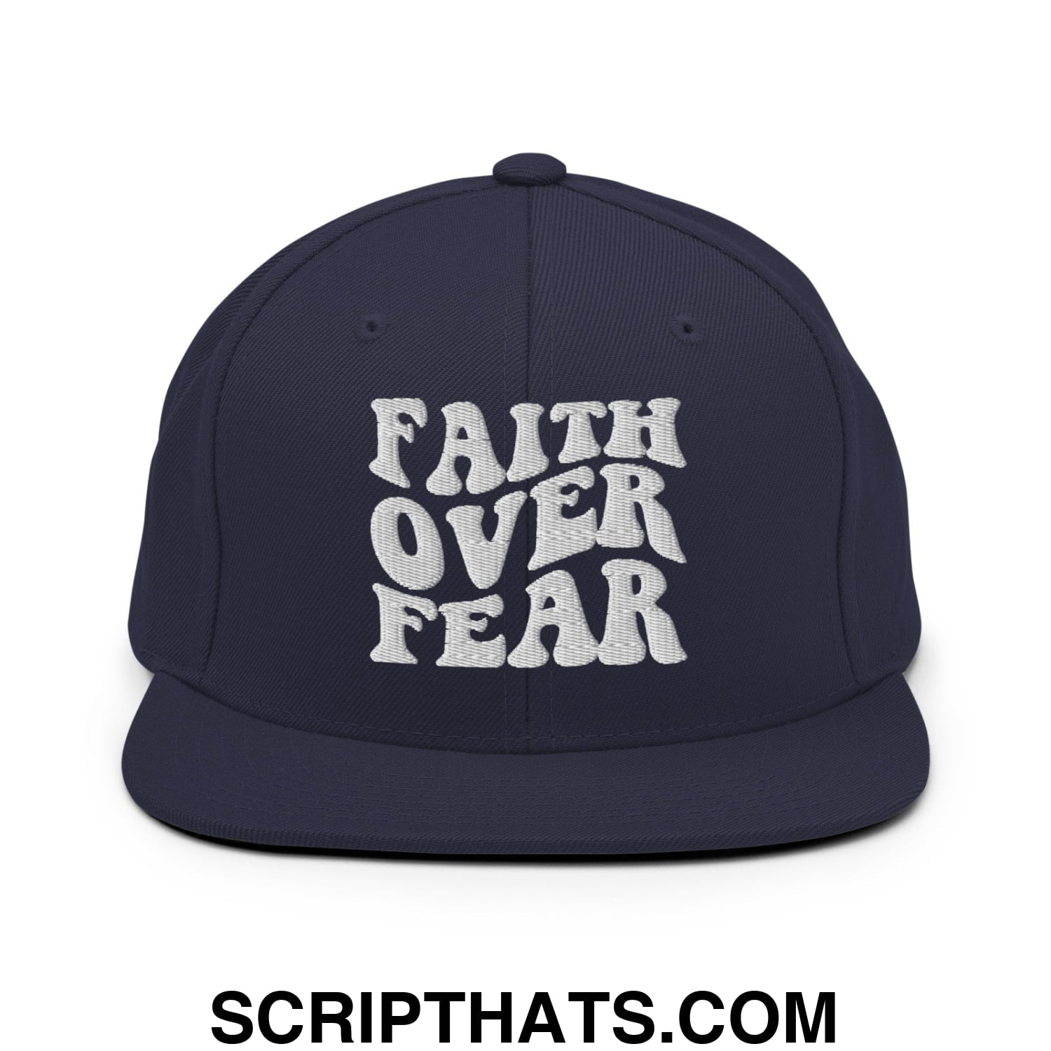 Faith Over Fear Embroidered Flat Bill Brim Snapback Hat Navy