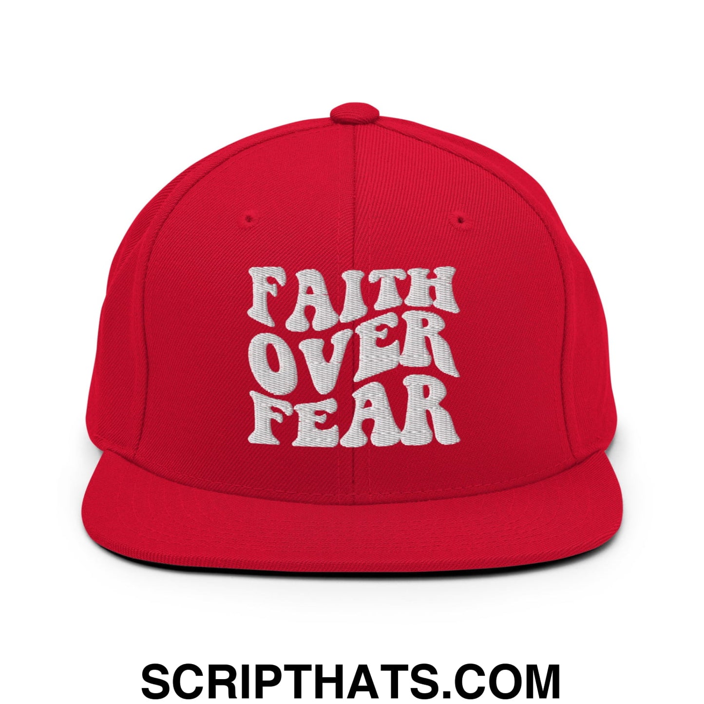 Faith Over Fear Embroidered Flat Bill Brim Snapback Hat Red