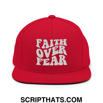 Faith Over Fear Embroidered Flat Bill Brim Snapback Hat Red