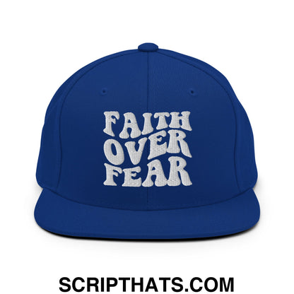 Faith Over Fear Embroidered Flat Bill Brim Snapback Hat Royal Blue