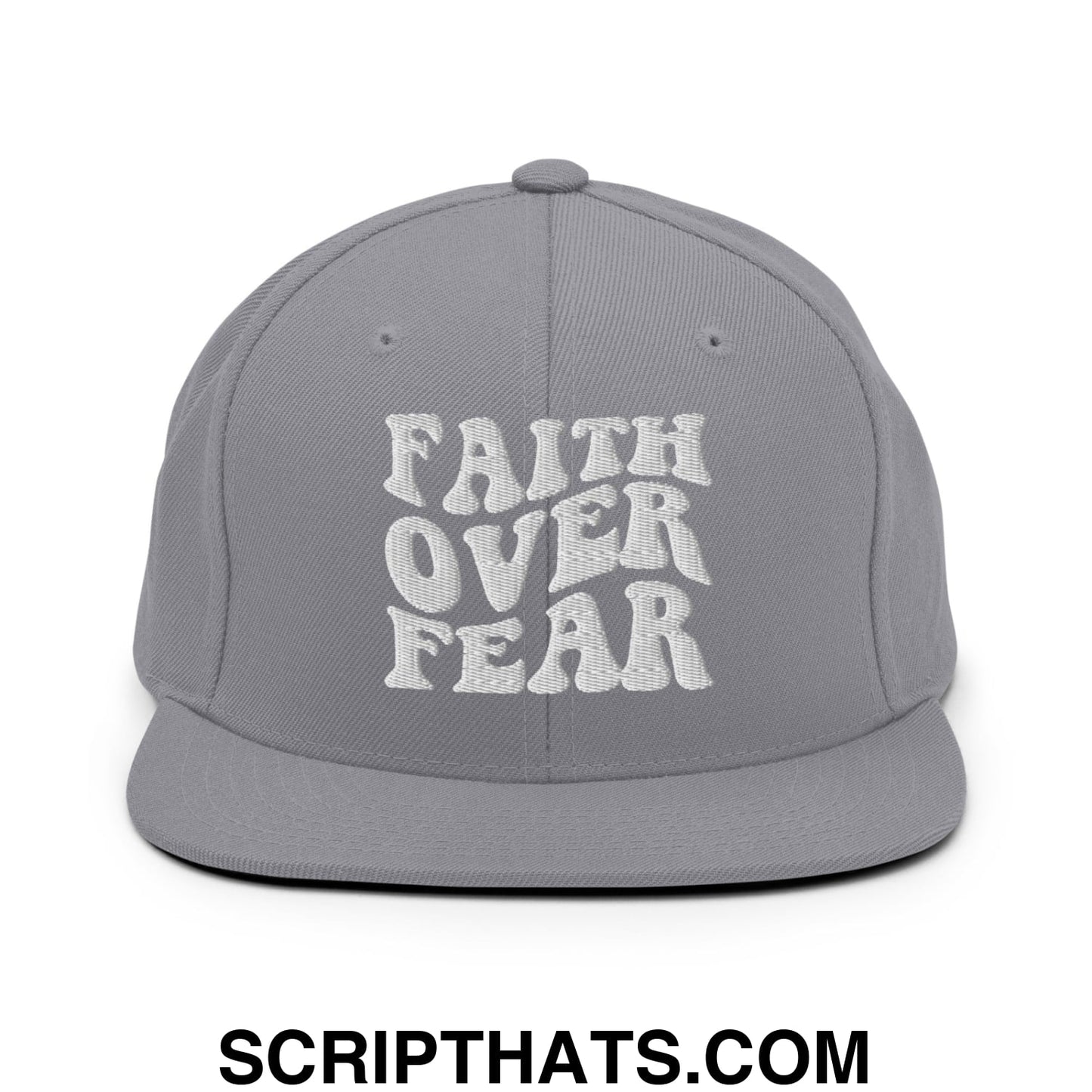 Faith Over Fear Embroidered Flat Bill Brim Snapback Hat Silver