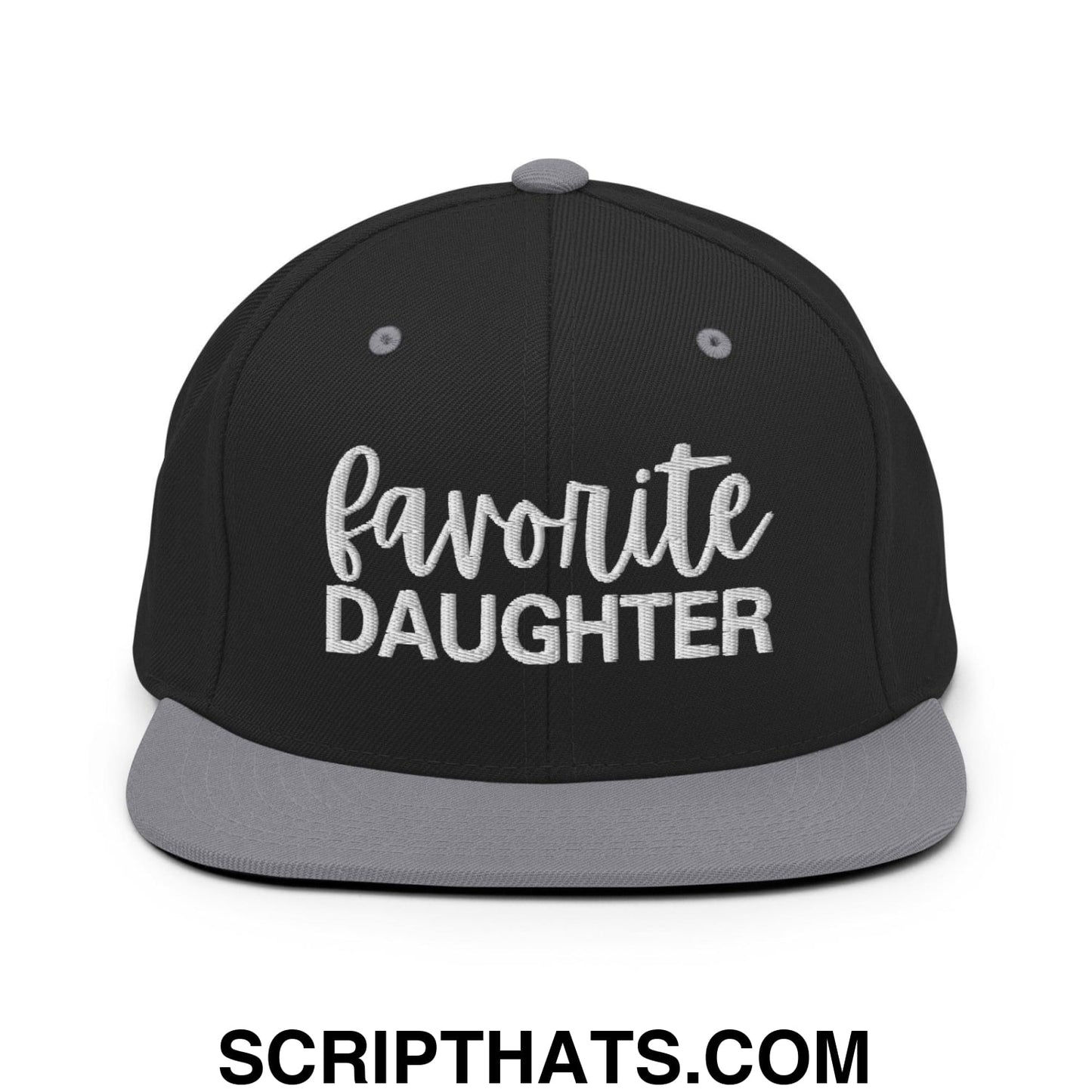 Favorite Daughter Embroidered Flat Bill Brim Snapback Hat Black Silver