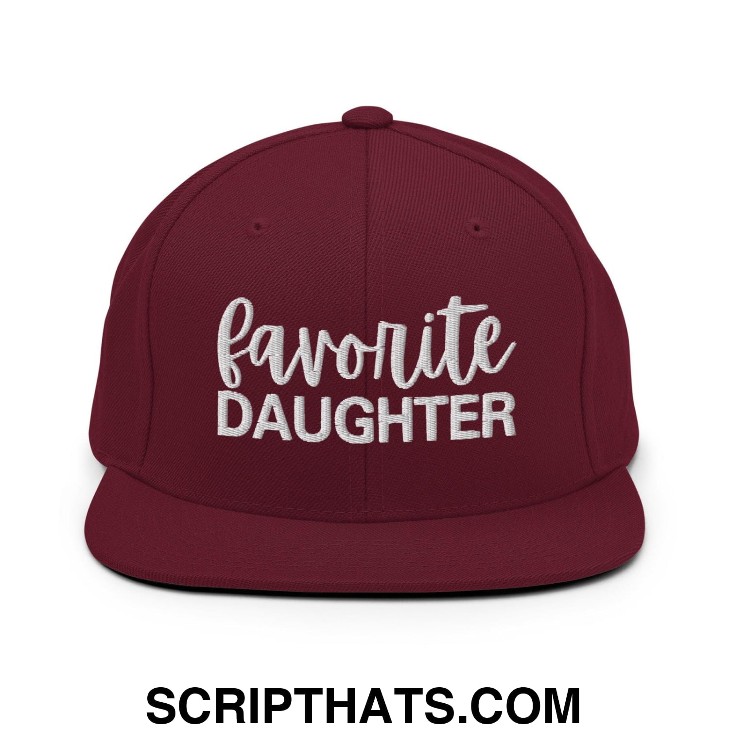 Favorite Daughter Embroidered Flat Bill Brim Snapback Hat Maroon
