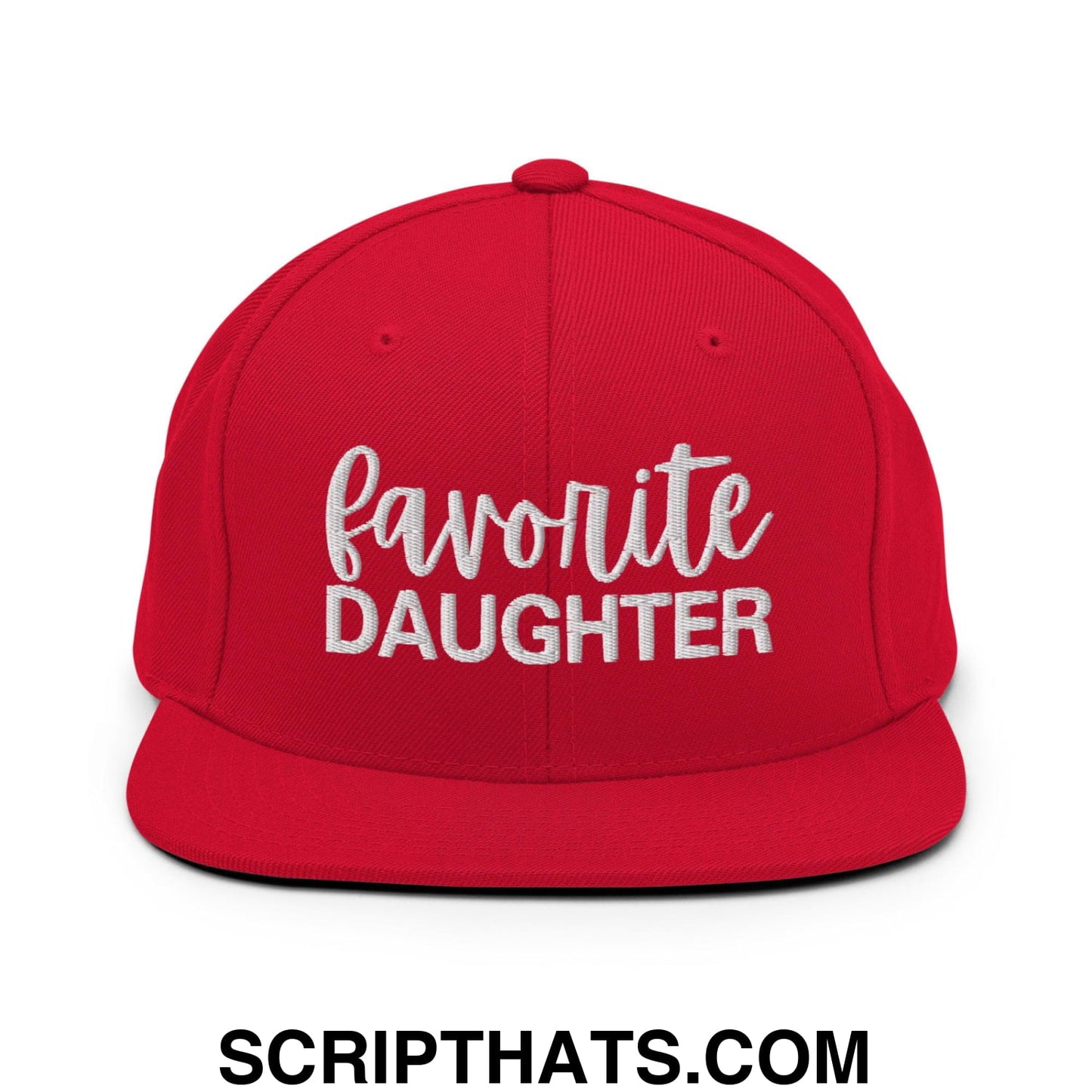 Favorite Daughter Embroidered Flat Bill Brim Snapback Hat Red