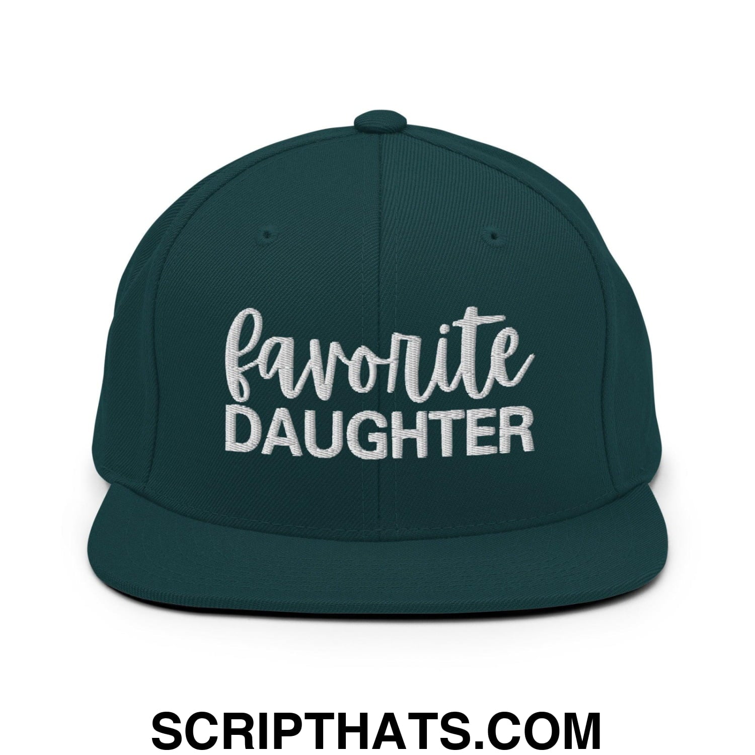Favorite Daughter Embroidered Flat Bill Brim Snapback Hat Spruce