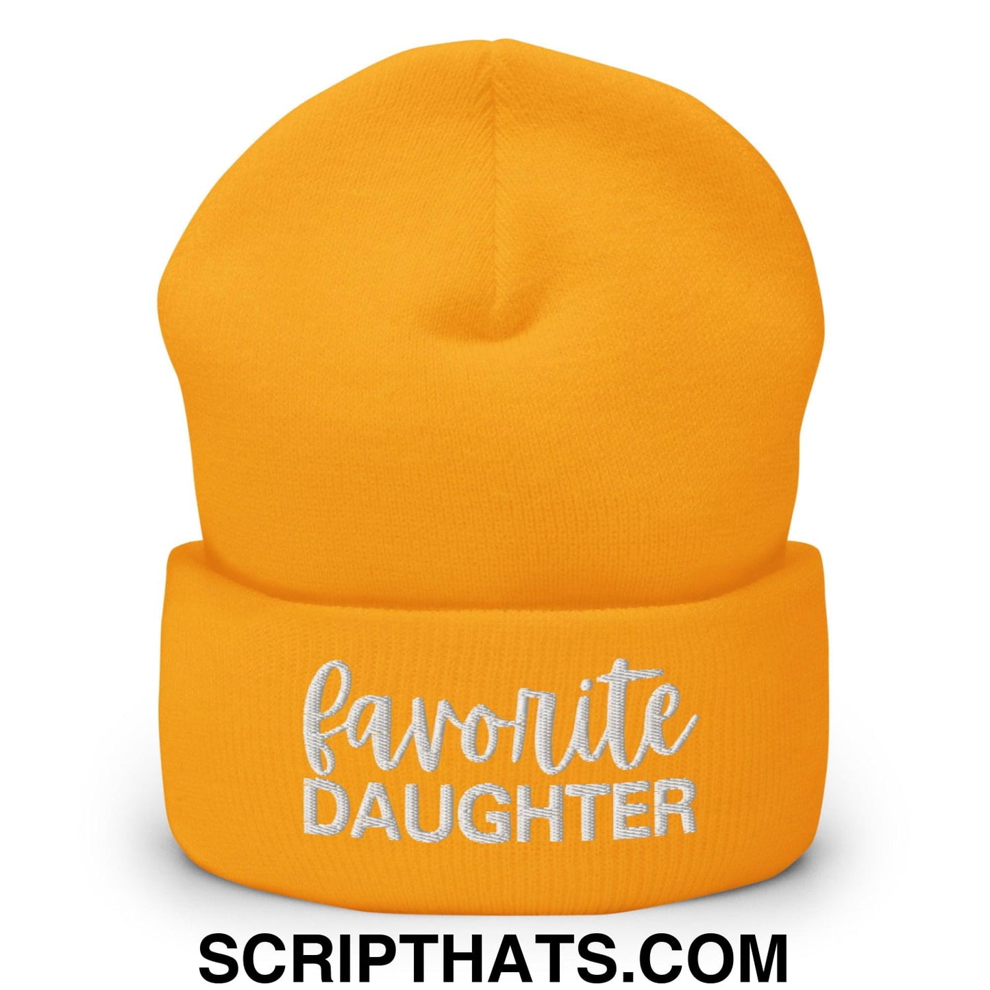 Favorite Daughter Embroidered Knit Cuffed Beanie Gold