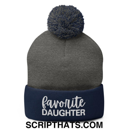 Favorite Daughter Embroidered Knit Pom Pom Beanie Dark Heather Grey Navy