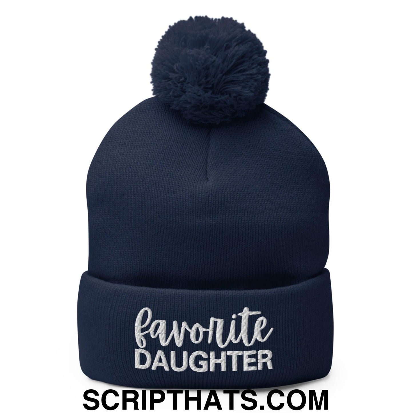 Favorite Daughter Embroidered Knit Pom Pom Beanie Navy