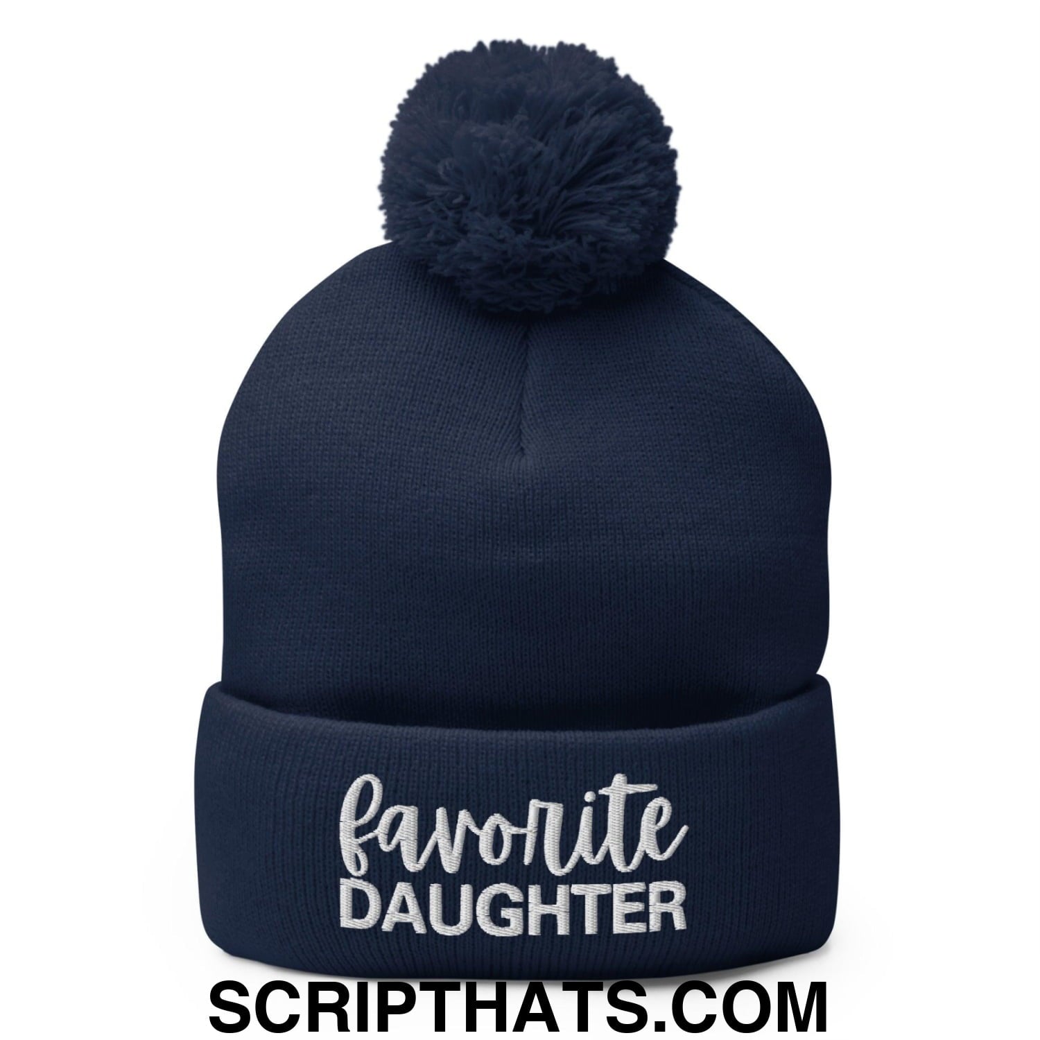 Favorite Daughter Embroidered Knit Pom Pom Beanie Navy