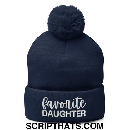 Favorite Daughter Embroidered Knit Pom Pom Beanie Navy