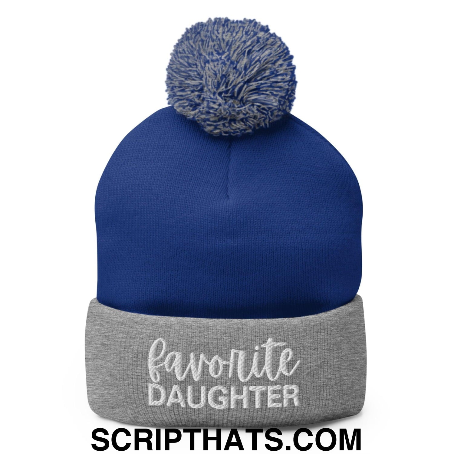 Favorite Daughter Embroidered Knit Pom Pom Beanie Royal Heather Grey