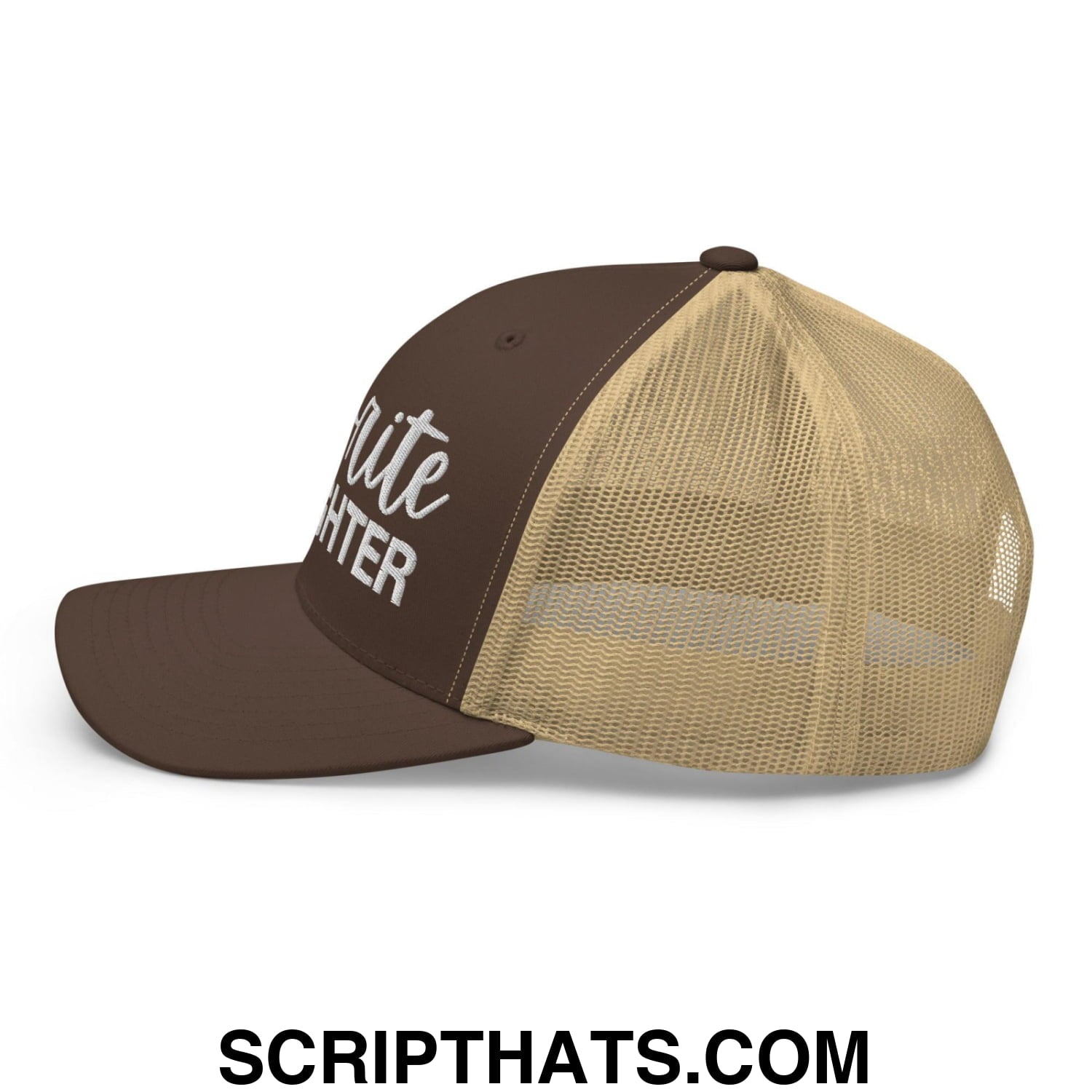 Favorite Daughter Embroidered Mesh Trucker Hat Brown Khaki