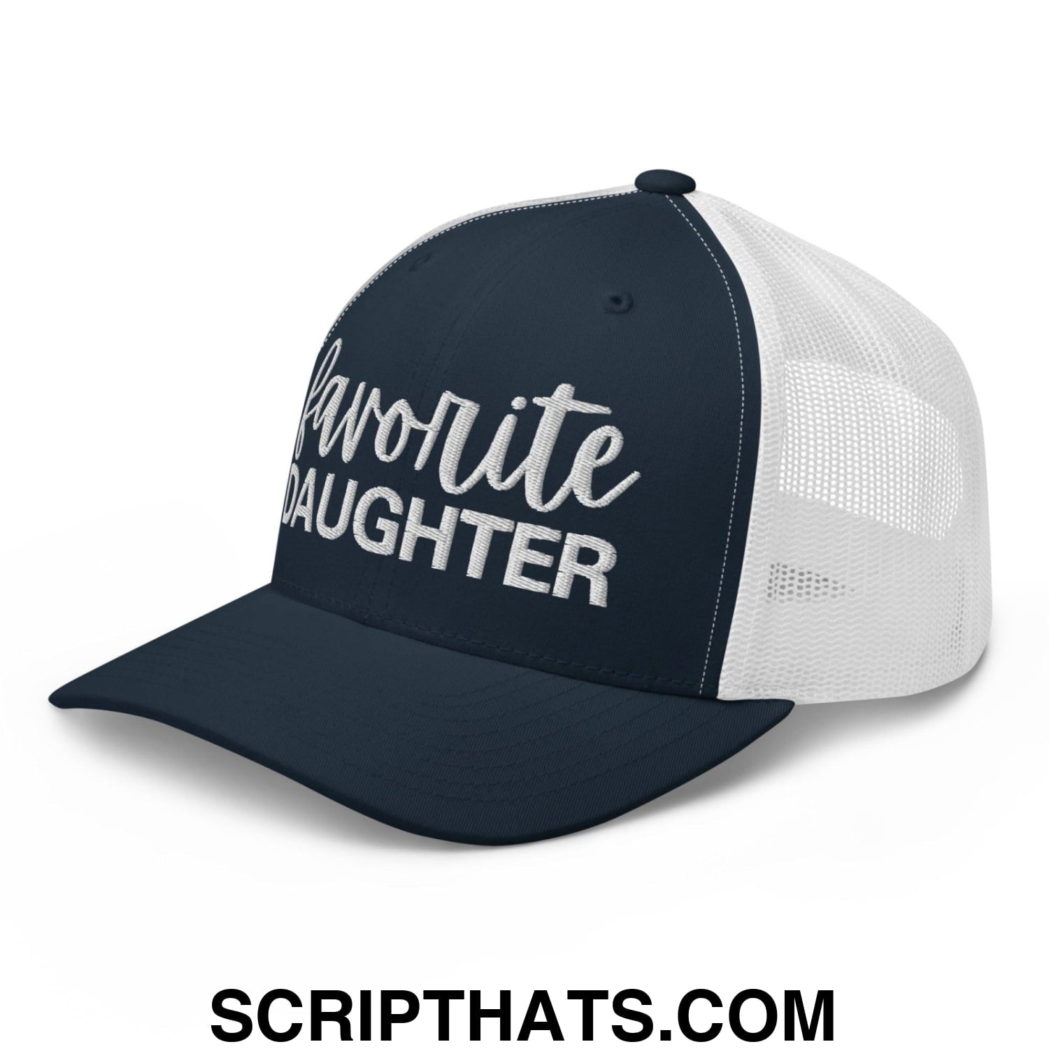 Favorite Daughter Embroidered Mesh Trucker Hat Navy White