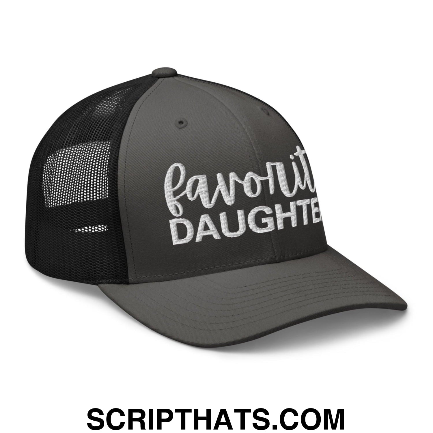 Favorite Daughter Embroidered Mesh Trucker Hat Charcoal Black