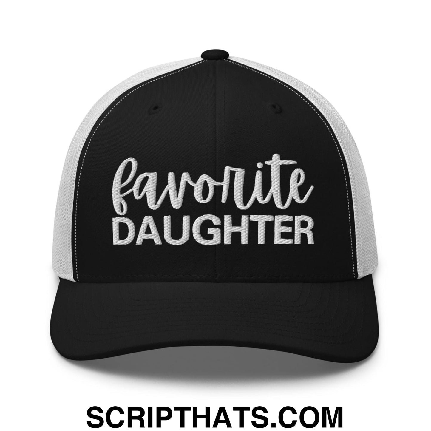 Favorite Daughter Embroidered Mesh Trucker Hat Black White