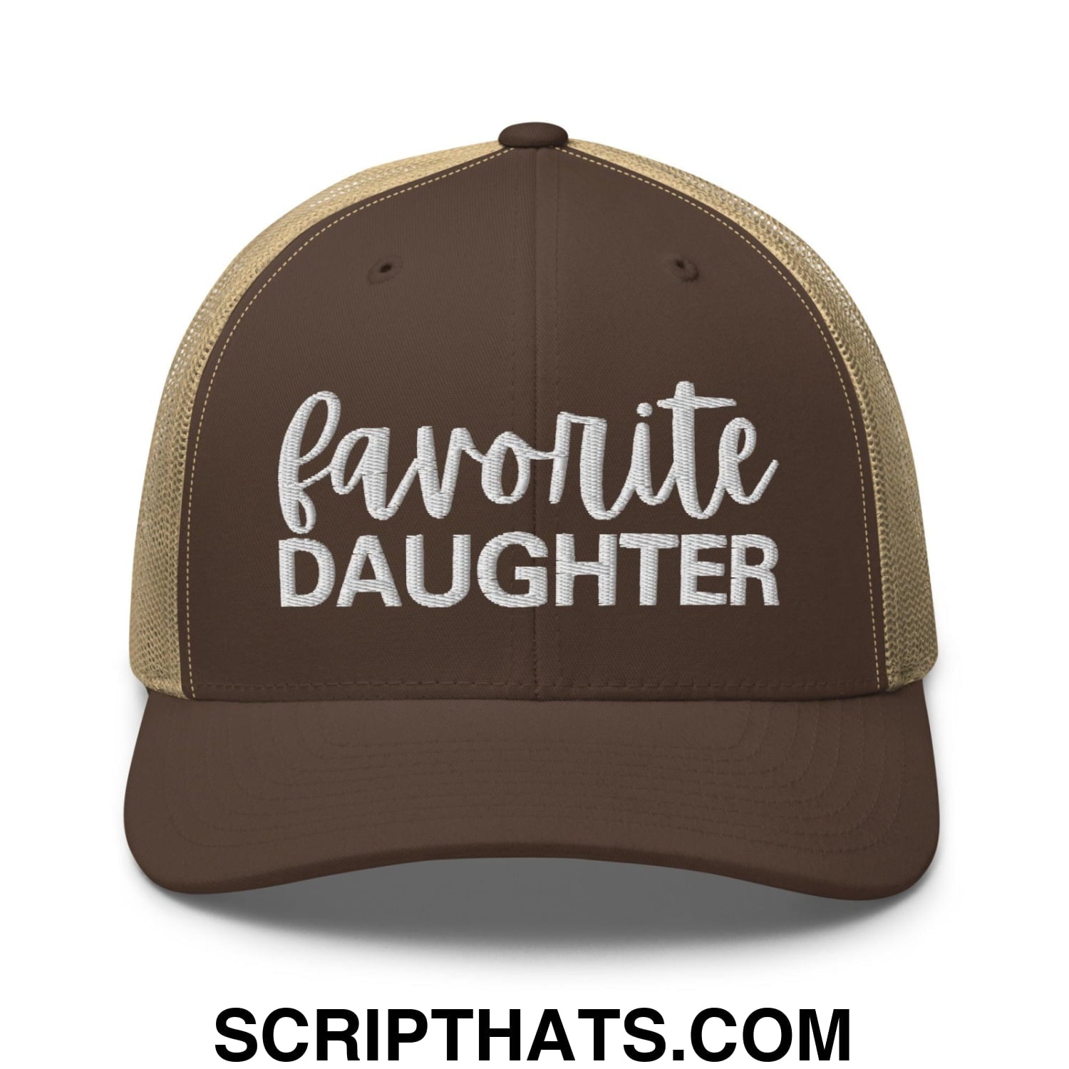 Favorite Daughter Embroidered Mesh Trucker Hat Brown Khaki