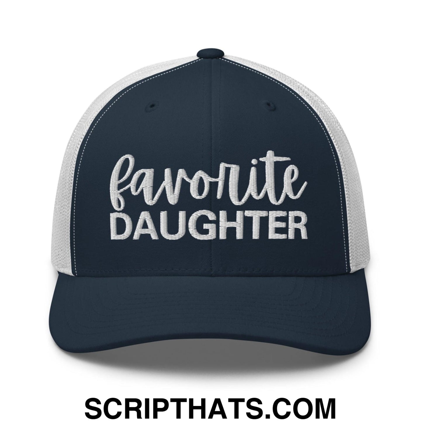 Favorite Daughter Embroidered Mesh Trucker Hat Navy White