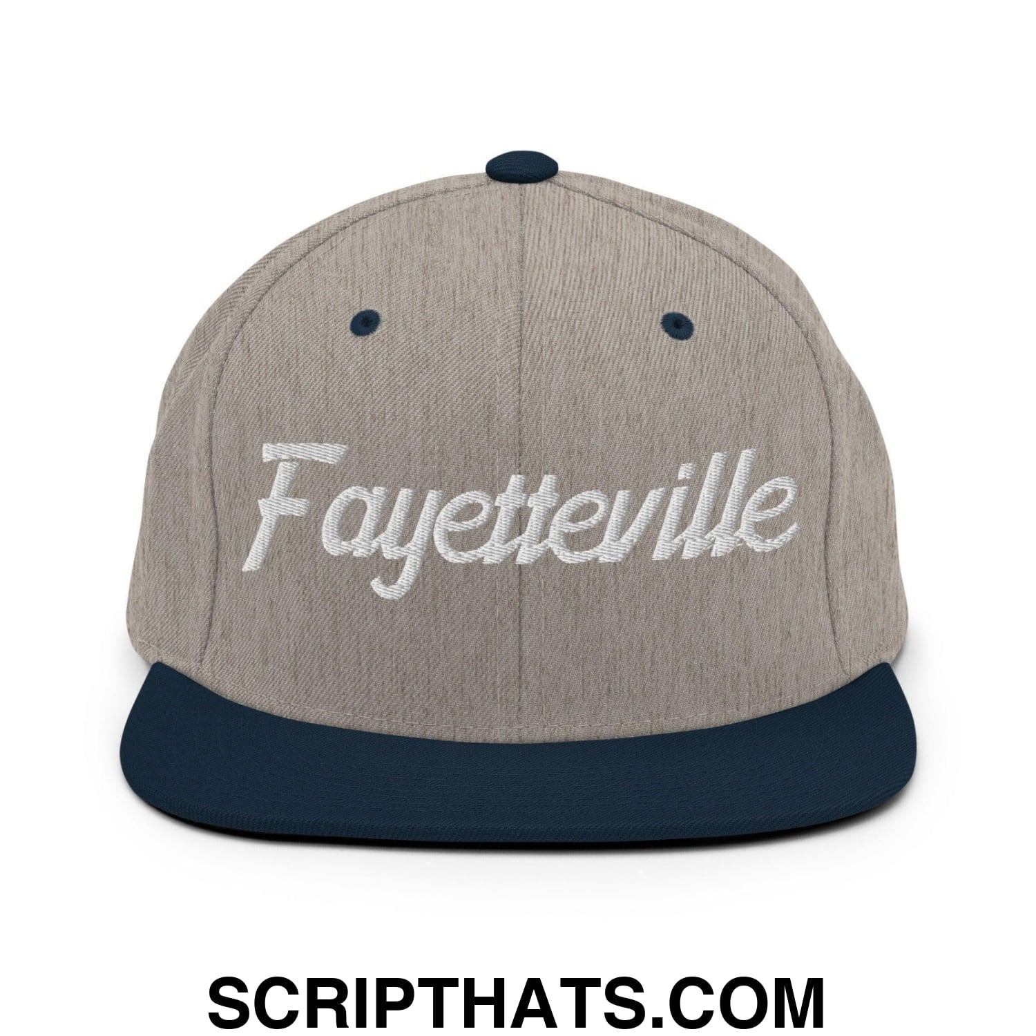 Fayetteville Script Snapback Hat Heather Grey Navy