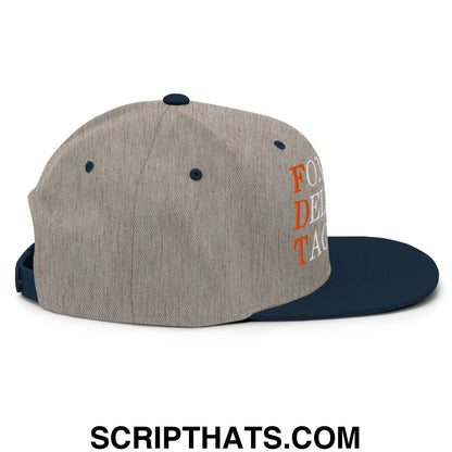 FDT Foxtrot Delta Taco Embroidered Flat Bill Brim Snapback Hat Heather Grey Navy
