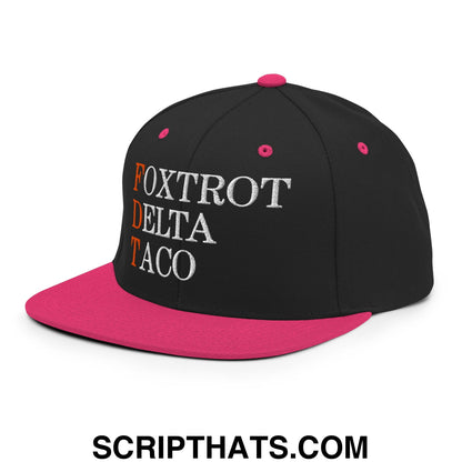 FDT Foxtrot Delta Taco Embroidered Flat Bill Brim Snapback Hat Black Neon Pink