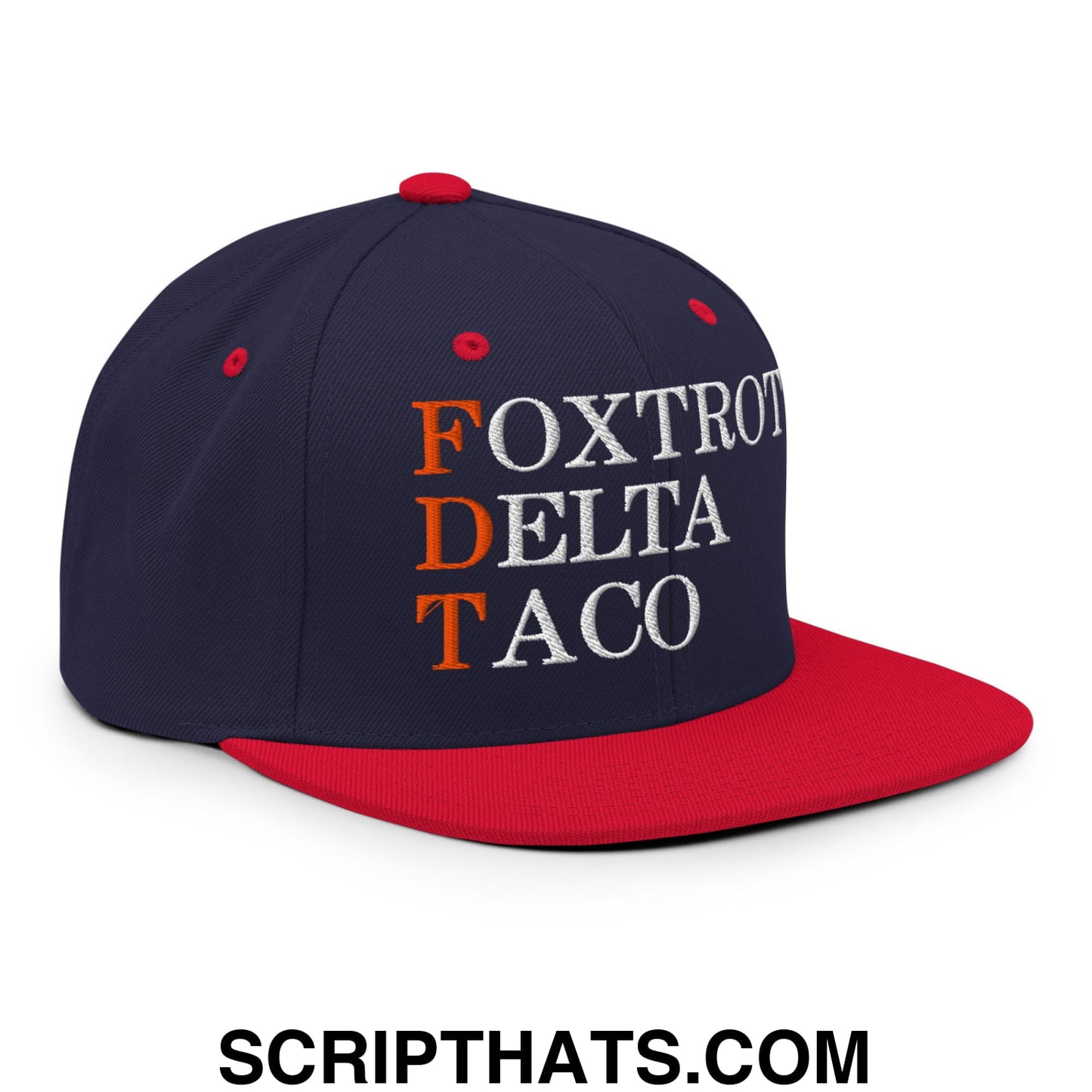 FDT Foxtrot Delta Taco Embroidered Flat Bill Brim Snapback Hat Navy Red