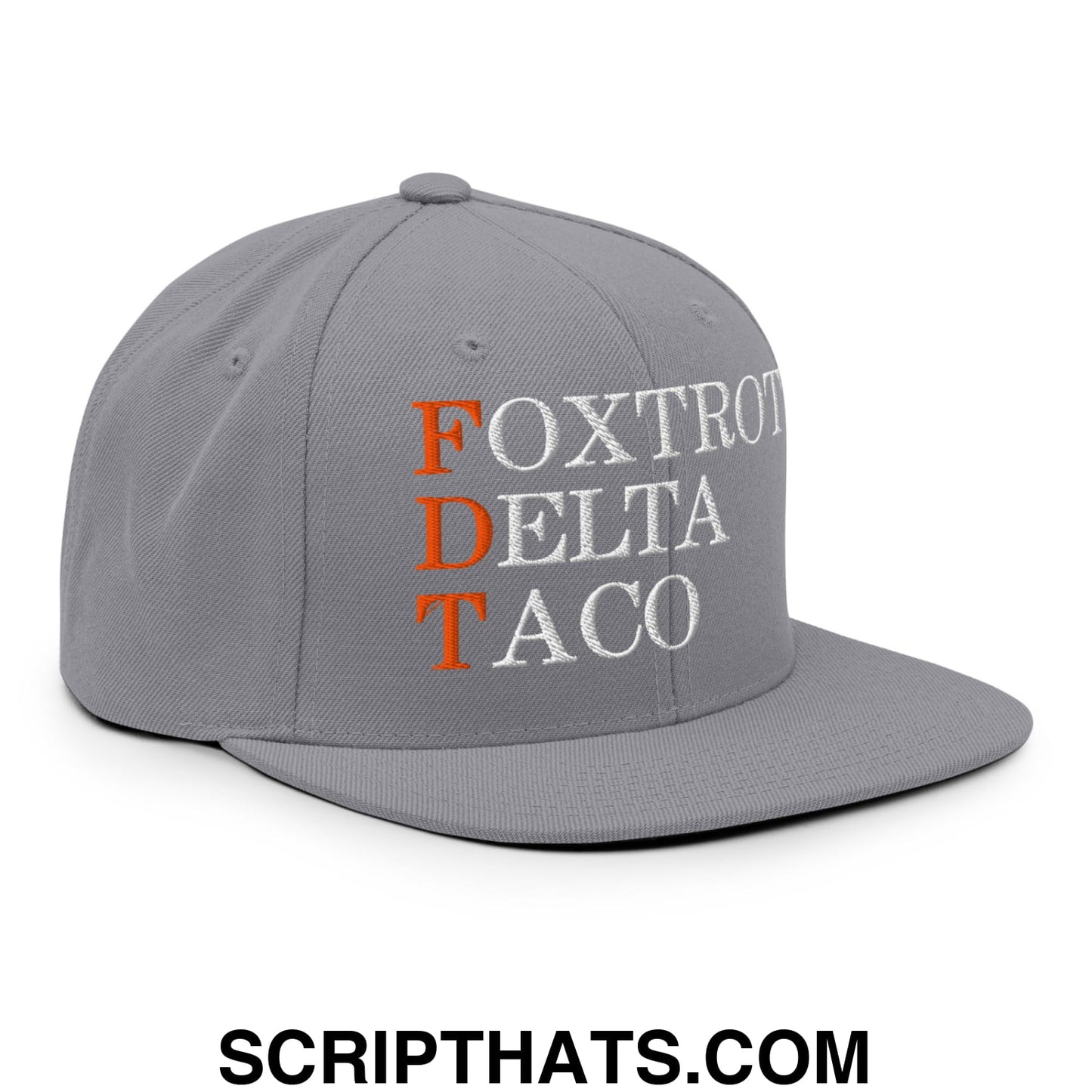 FDT Foxtrot Delta Taco Embroidered Flat Bill Brim Snapback Hat Silver