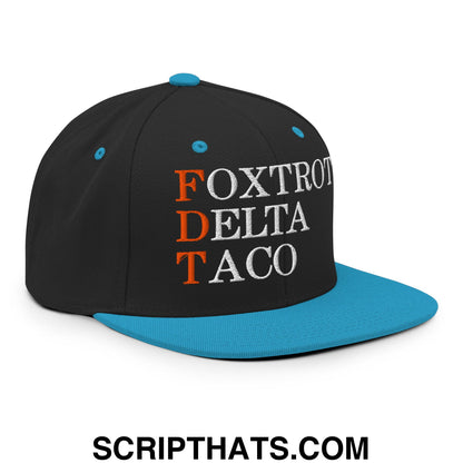 FDT Foxtrot Delta Taco Embroidered Flat Bill Brim Snapback Hat Black Teal