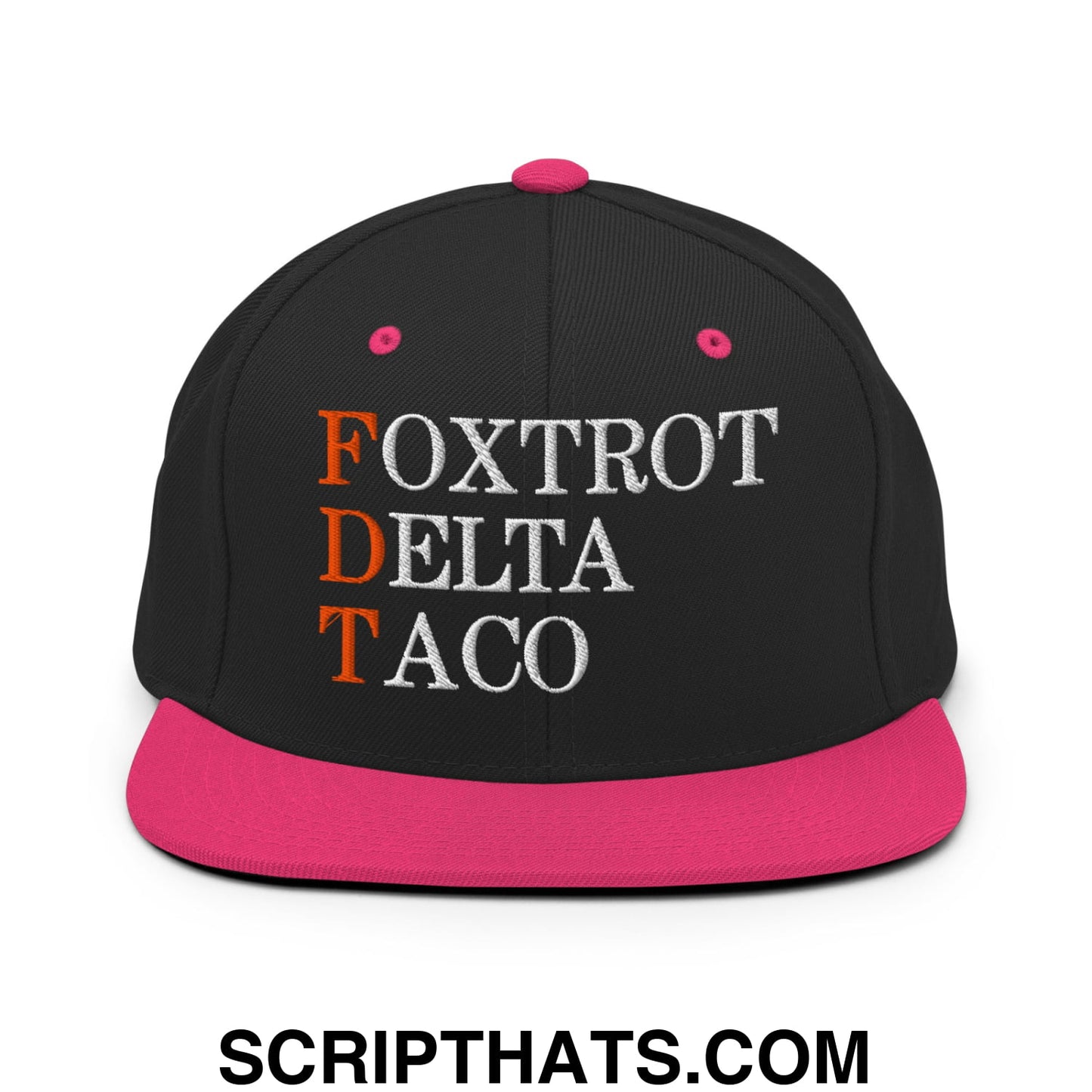 FDT Foxtrot Delta Taco Embroidered Flat Bill Brim Snapback Hat Black Neon Pink