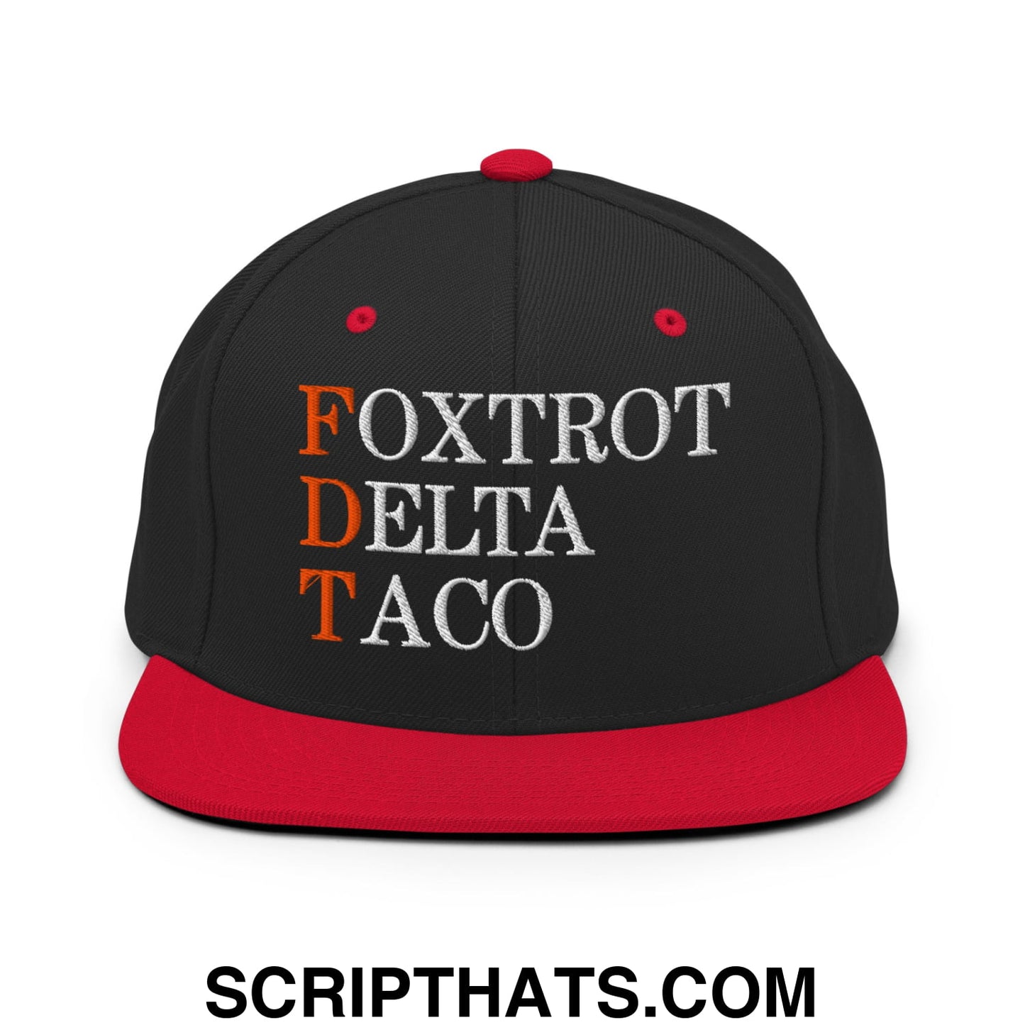 FDT Foxtrot Delta Taco Embroidered Flat Bill Brim Snapback Hat Black Red