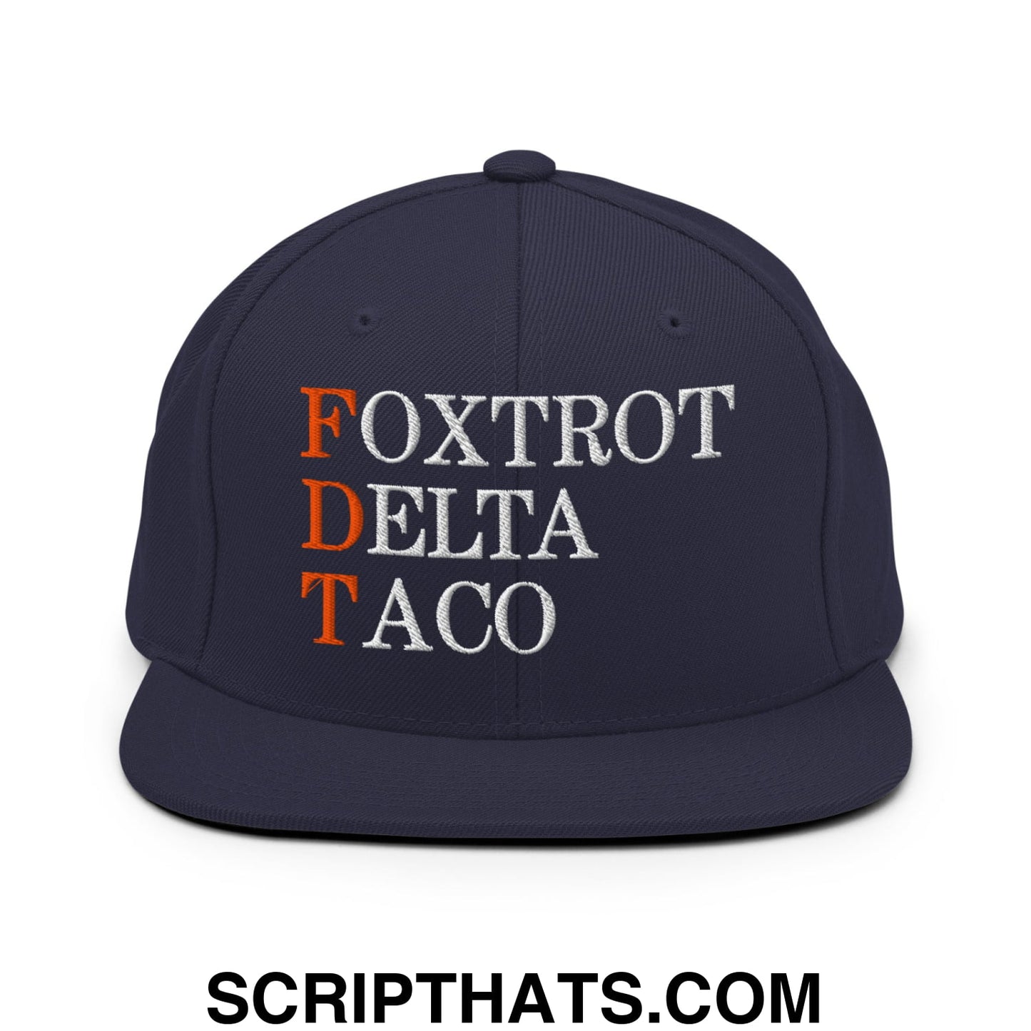 FDT Foxtrot Delta Taco Embroidered Flat Bill Brim Snapback Hat Navy
