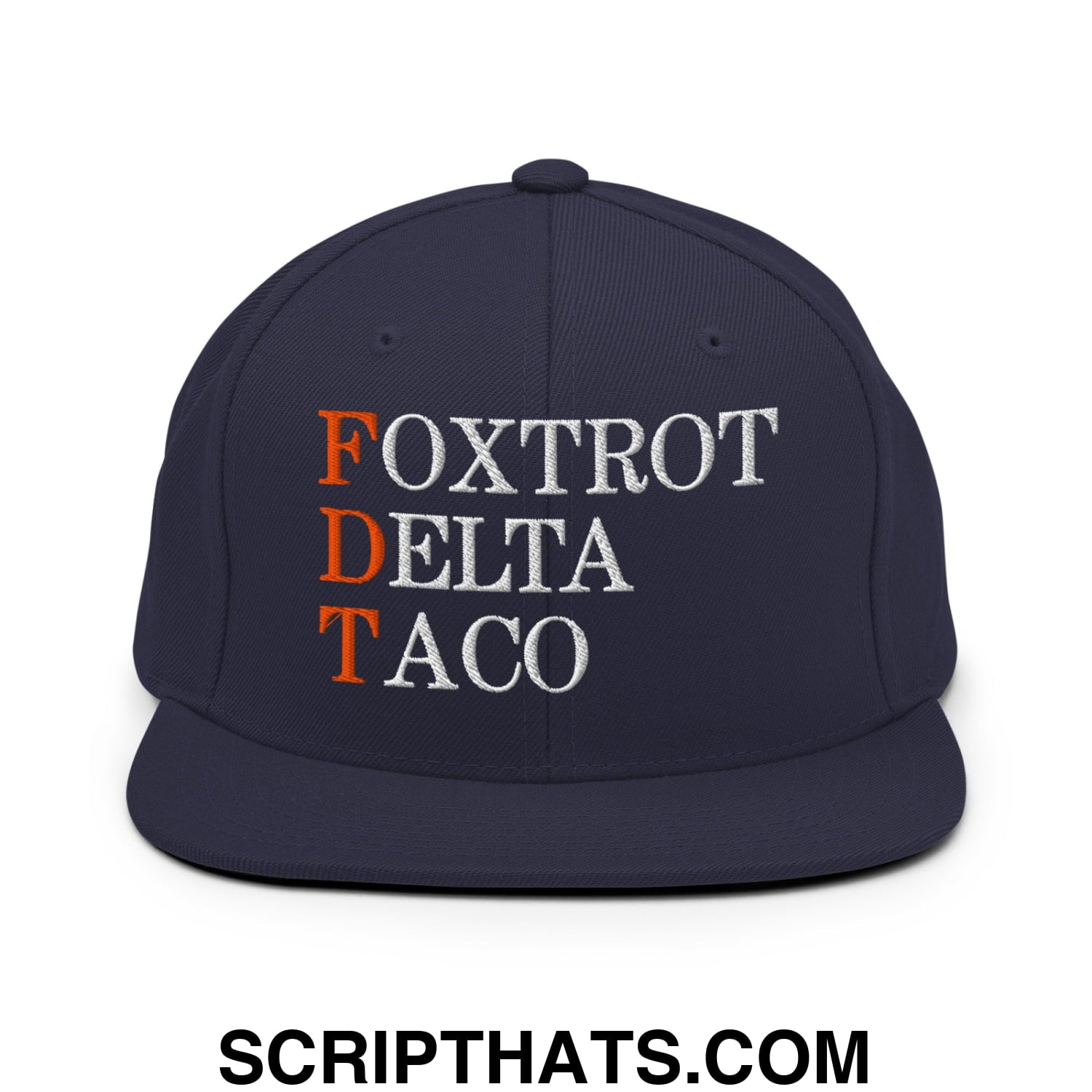FDT Foxtrot Delta Taco Embroidered Flat Bill Brim Snapback Hat Navy