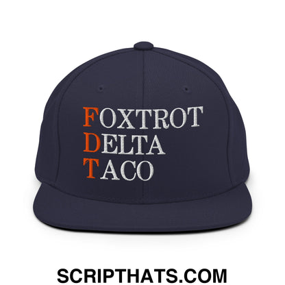FDT Foxtrot Delta Taco Embroidered Flat Bill Brim Snapback Hat Navy