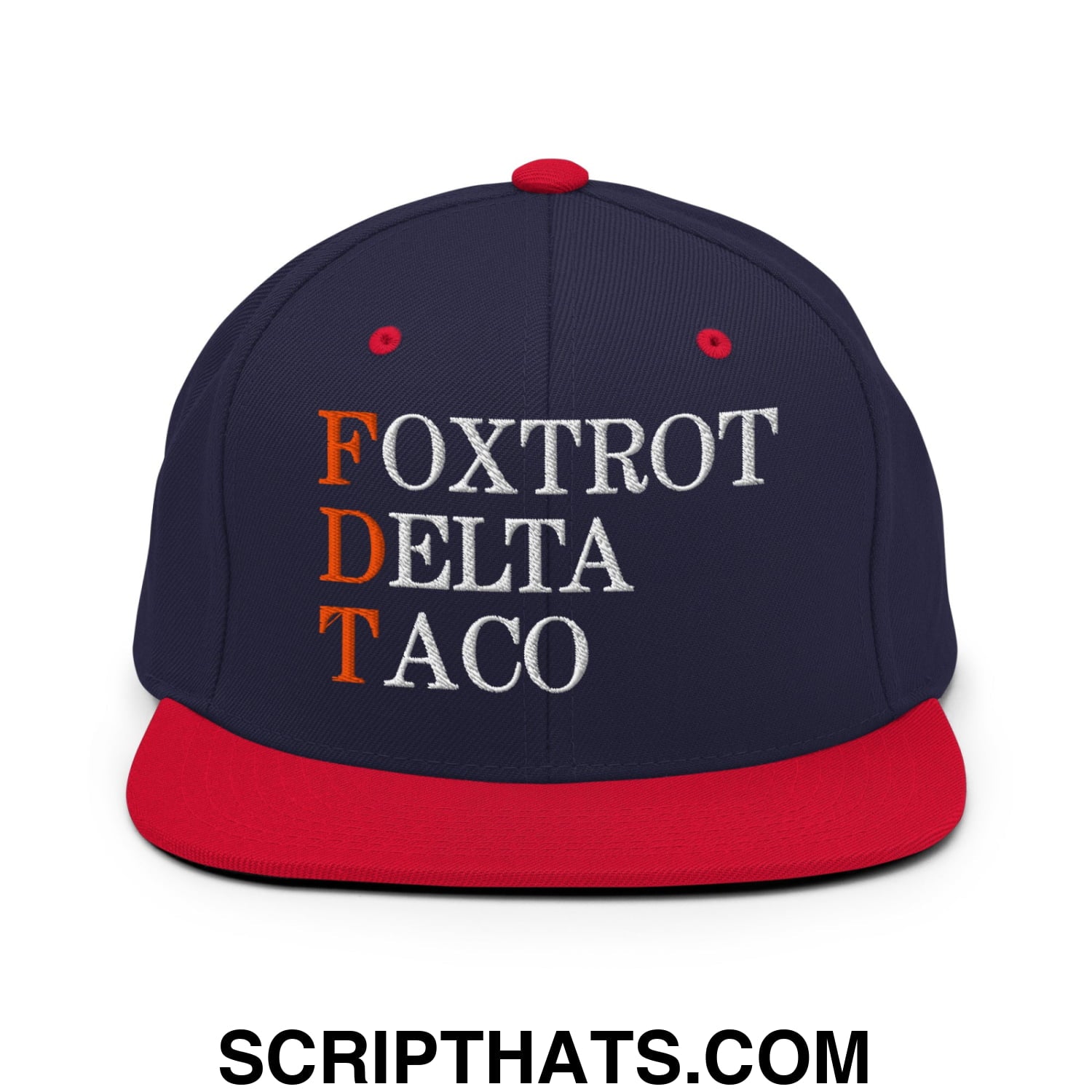 FDT Foxtrot Delta Taco Embroidered Flat Bill Brim Snapback Hat Navy Red